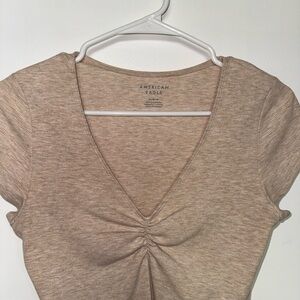 American Eagle Outfitters Women's Beige Ruched V-Neck Blouse